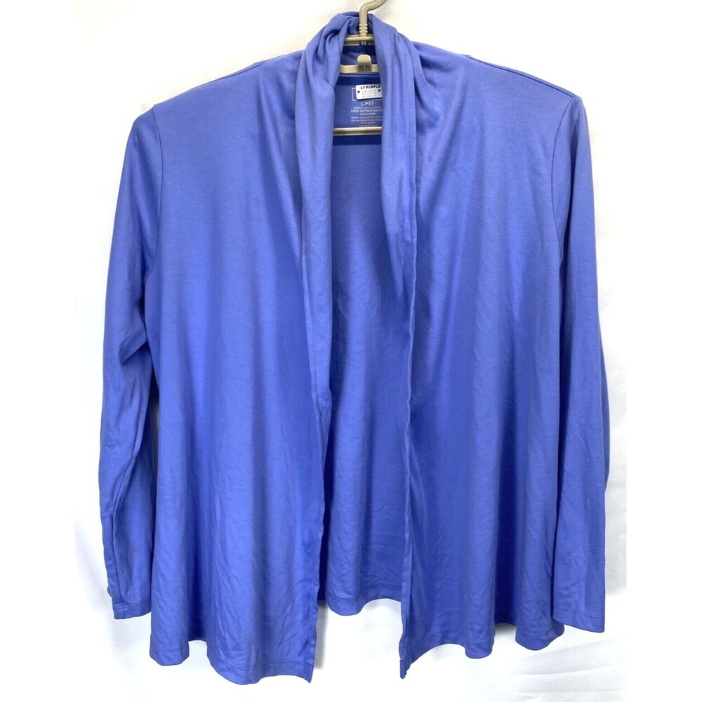 L.L. Bean Women’s L Tunic Long Sleeve Supima Cotton Open Front Knit Lt. Purple